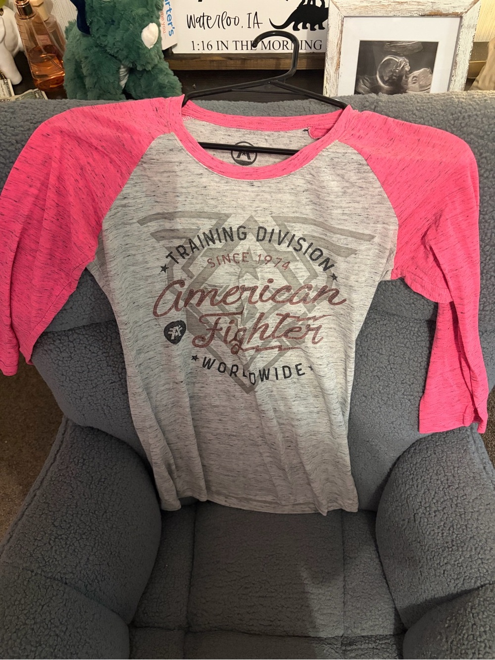 American Fighter Heather Gray Tee with Pink Trim